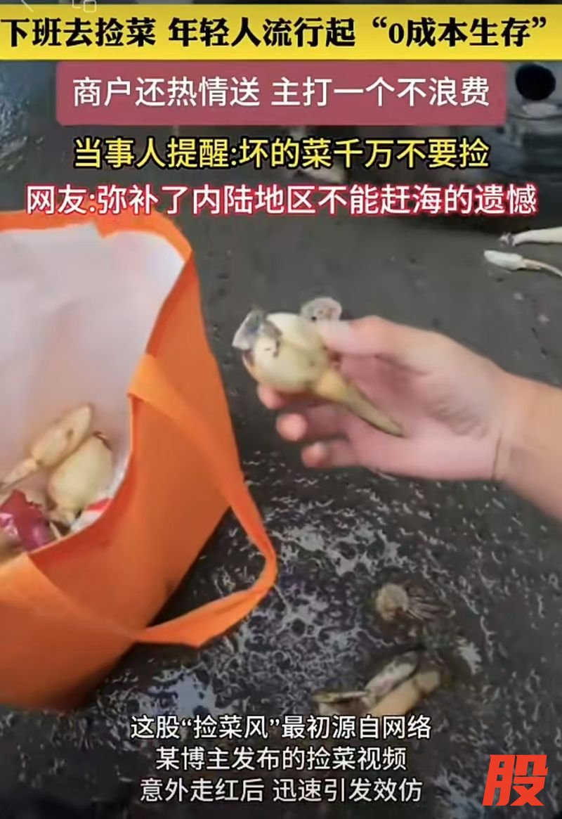 ▲近段时间，年轻人下班去菜市场捡菜的视频突然火了。图/河南广播电视视频截图